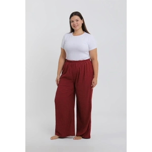 Moda Kadın Büyük Beden Bordo Rahat Kesim Baggy Tek Alt