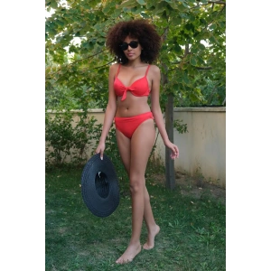 Moda Kadın Destekli Fiyonklu Alt Üst Kırmızı Bikini Takım