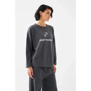 Moda Kadın Füme Yay Burcu Oversize 2 İplik Eşofman Ev Giyim Takımı