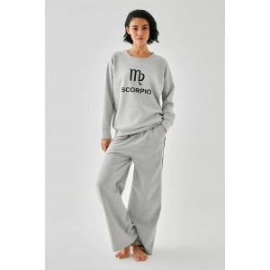 Moda Kadın Gri Akrep Burcu Oversize 2 İplik Eşofman Ev Giyim Takımı