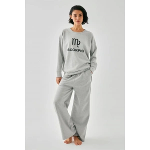 Moda Kadın Gri Akrep Burcu Oversize 2 İplik Eşofman Ev Giyim Takımı