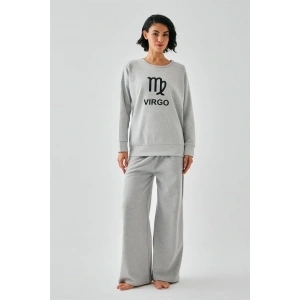 Moda Kadın Gri Başak Burcu Oversize 2 İplik Eşofman Ev Giyim Takımı