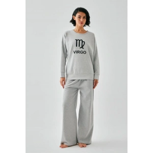Moda Kadın Gri Başak Burcu Oversize 2 İplik Eşofman Ev Giyim Takımı