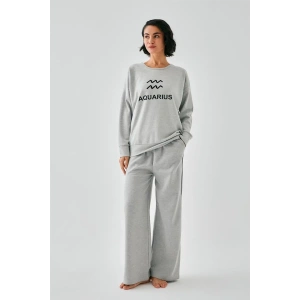 Moda Kadın Gri Kova Burcu Oversize 2 İplik Eşofman Ev Giyim Takımı