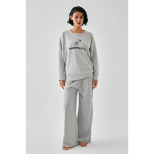 Moda Kadın Gri Yay Burcu Oversize 2 İplik Eşofman Ev Giyim Takımı