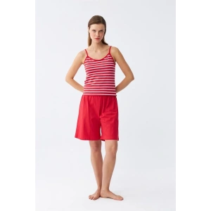 Moda Kadın İp Askılı Pamuk Penye Şortlu Takım Kırmızı
