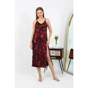 Moda Kadın İp Askılı Uzun Parlak Micro Elbise Gecelik Bordo