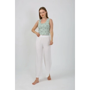 Moda Kadın Kalın Askılı Body Bol Paça Pantolon 2`li Takım Beyaz