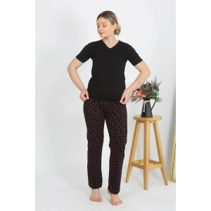 Moda Kadın Kısa Kol Pamuk Penye Pijama Takım Siyah