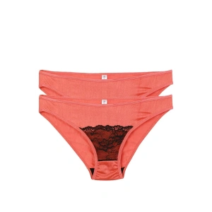 Moda Kadın Mercan Rengi Dantel Detaylı 2li Slip