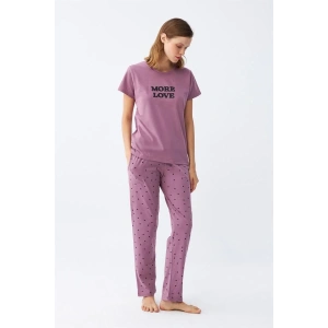 Moda Kadın Mor Yıldız Desenli Penye Kısa Kol Pijama Takımı