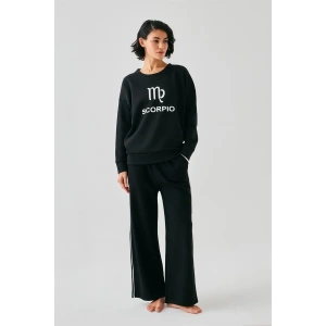 Moda Kadın Siyah Akrep Burcu Oversize 2 İplik Eşofman Ev Giyim Takımı