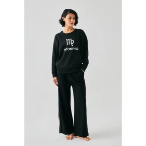 Moda Kadın Siyah Akrep Burcu Oversize 2 İplik Eşofman Ev Giyim Takımı