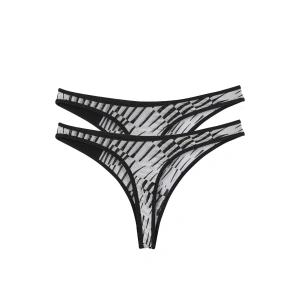 Moda Kadın Siyah Beyaz Desenli 2li Tanga Slip
