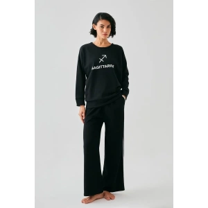 Moda Kadın Siyah Yay Burcu Oversize 2 İplik Eşofman Ev Giyim Takımı