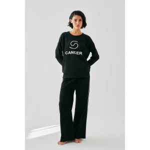 Moda Kadın Siyah Yengeç Burcu Oversize 2 İplik Eşofman Ev Giyim Takımı