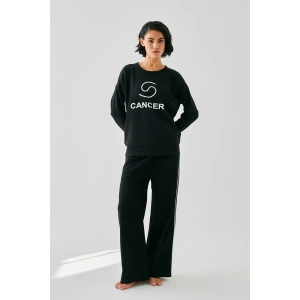 Moda Kadın Siyah Yengeç Burcu Oversize 2 İplik Eşofman Ev Giyim Takımı