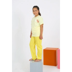 Moda Kız Çocuk Kısa Kol Sarı Penye Pijama Takım