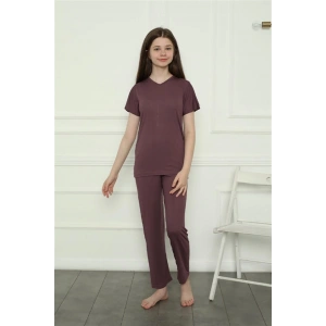 Moda Kız Çocuk Penye Pijama Takım Mürdüm