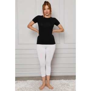 Moda Penye Likralı Diz Altı Tayt Beyaz