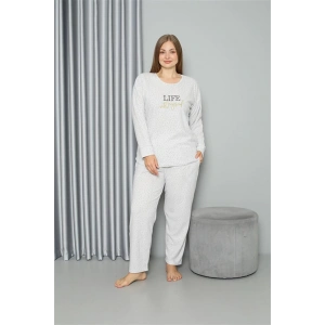 Moda Welsoft Polar Kadın Büyük Beden Pijama Takımı Ekru