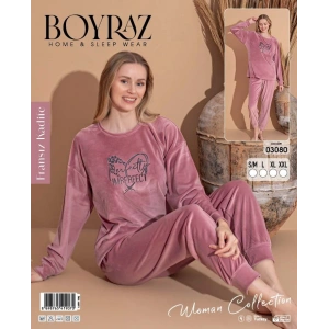 Boyraz 03080 Fransız Kadife Kumaş Uzun Kol Pijama Takımı