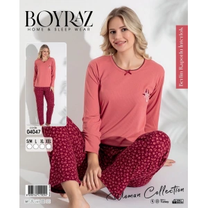Boyraz 04047 Kadın Raporlu Uzun Kol Pijama Takımı