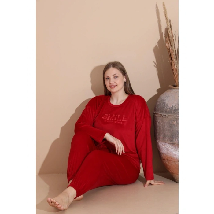 Boyraz 03130 Fransız Kadife Kumaş Uzun Kol Pijama Takımı