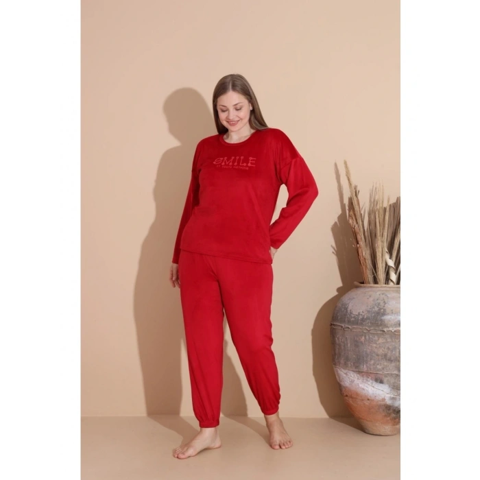 Boyraz 03130 Fransız Kadife Kumaş Uzun Kol Pijama Takımı
