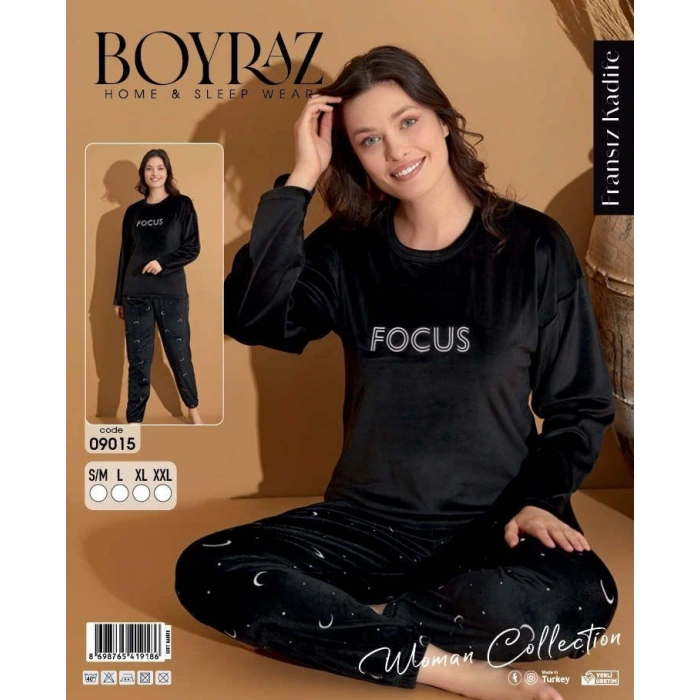 Boyraz 09015 Fransız Kadife Kumaş Uzun Kol Pijama Takımı