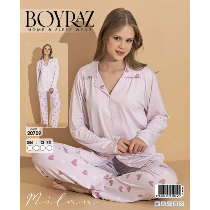 Boyraz 20709 Milan Gömlek Yaka Uzun Kol Pijama Takımı