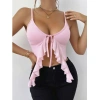 Kadın Pembe Crop Askılı Önden Bağlama Fırfır Detaylı 5090