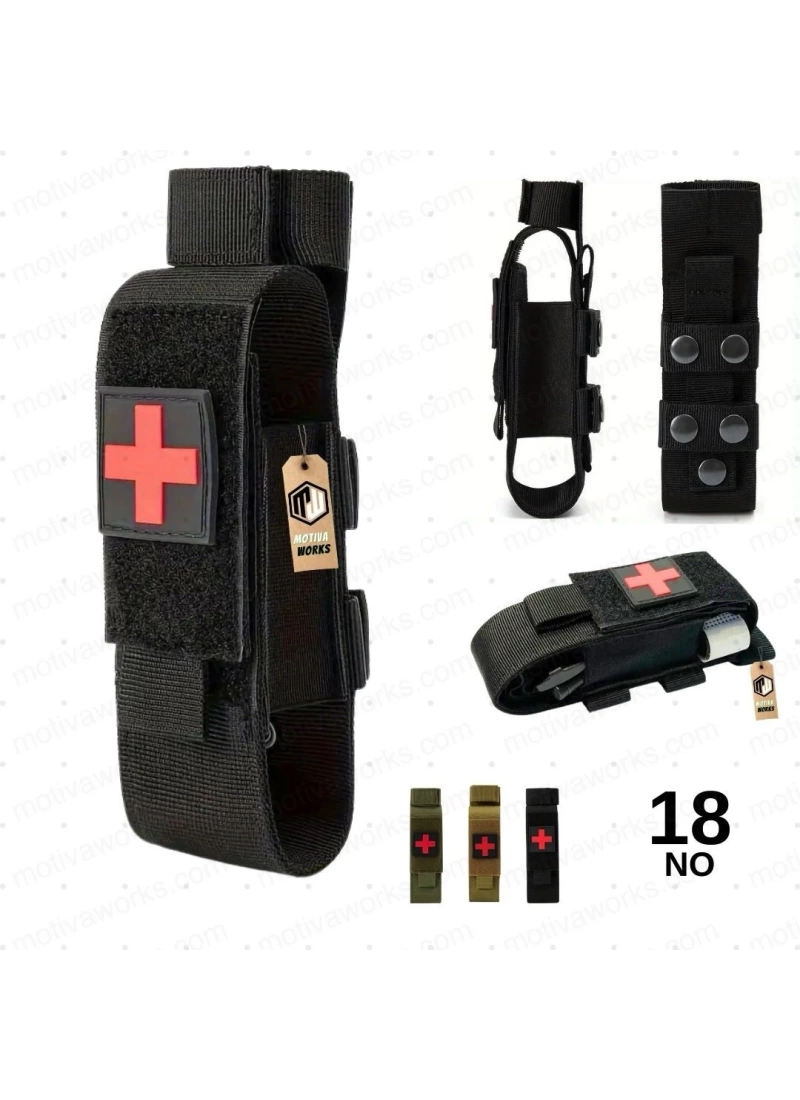 15CM Taktik Medikal Turnike ve Makas Pouch Molle Kemer, Çanta Montajlı Siyah NO18