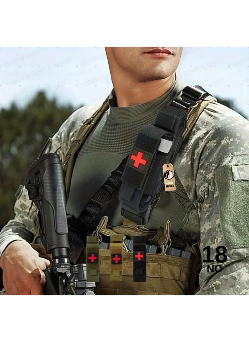 15CM Taktik Medikal Turnike ve Makas Pouch Molle Kemer, Çanta Montajlı Siyah NO18
