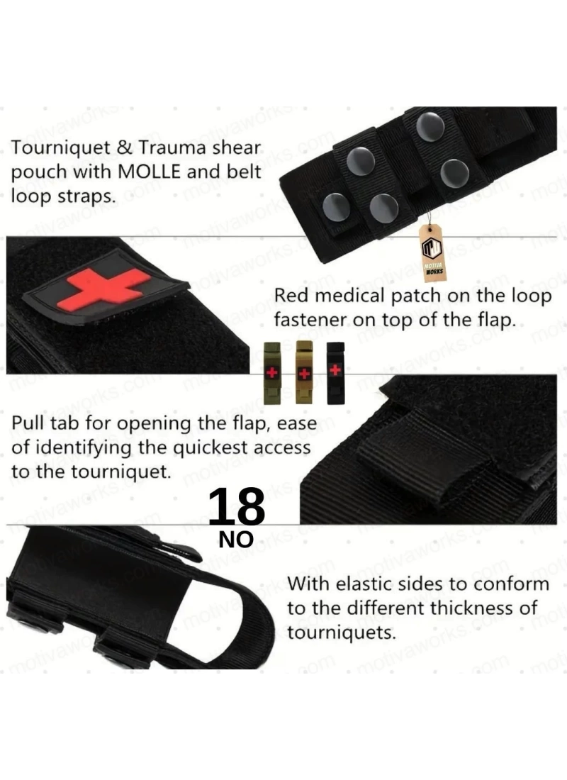 15CM Taktik Medikal Turnike ve Makas Pouch Molle Kemer, Çanta Montajlı Siyah NO18