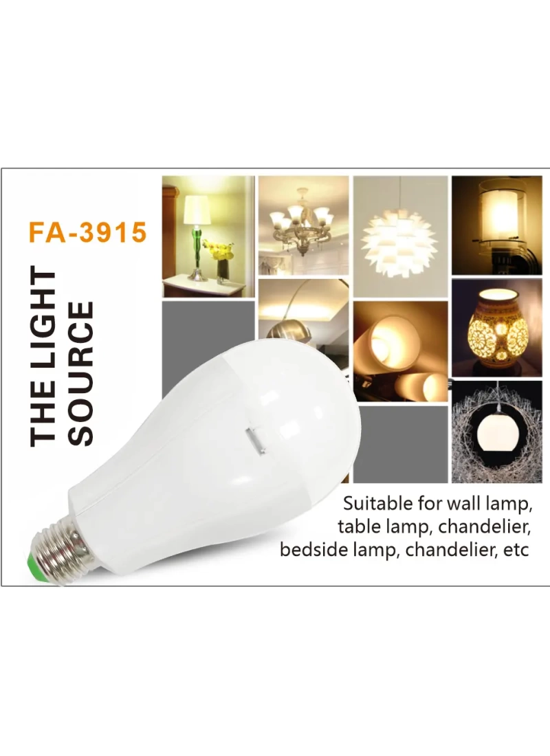 15W Şarjlı LED Ampul Tek Bataryalı – Yüksek Parlaklık, Acil Durum Işığı, 12 Saat Çalışma Süresi, 2400mAh Pil