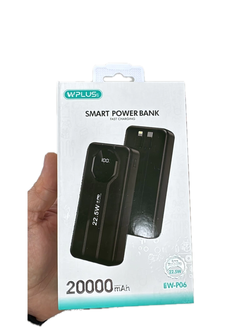 20.000 mAh Powerbank 22.5W Hızlı Şarj 2x TypeC+1xUSB 3 Çıkışlı 2 Kablolu