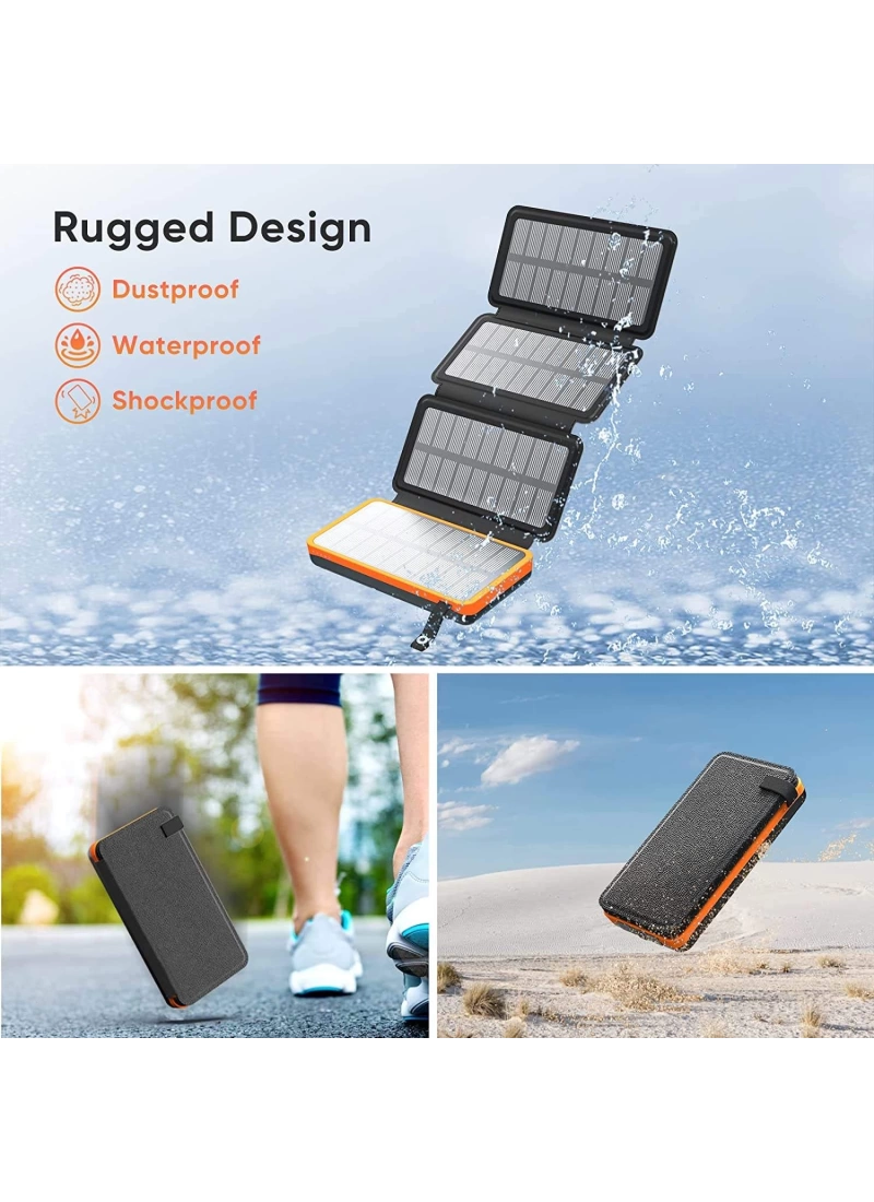 20.000 mAh Solar Hızlı Şarj 4 Katlanabilir 8W Güneş Panelli Işıklı 2x USB 1x Type-C Çıkışlı Led Panel Powerbank