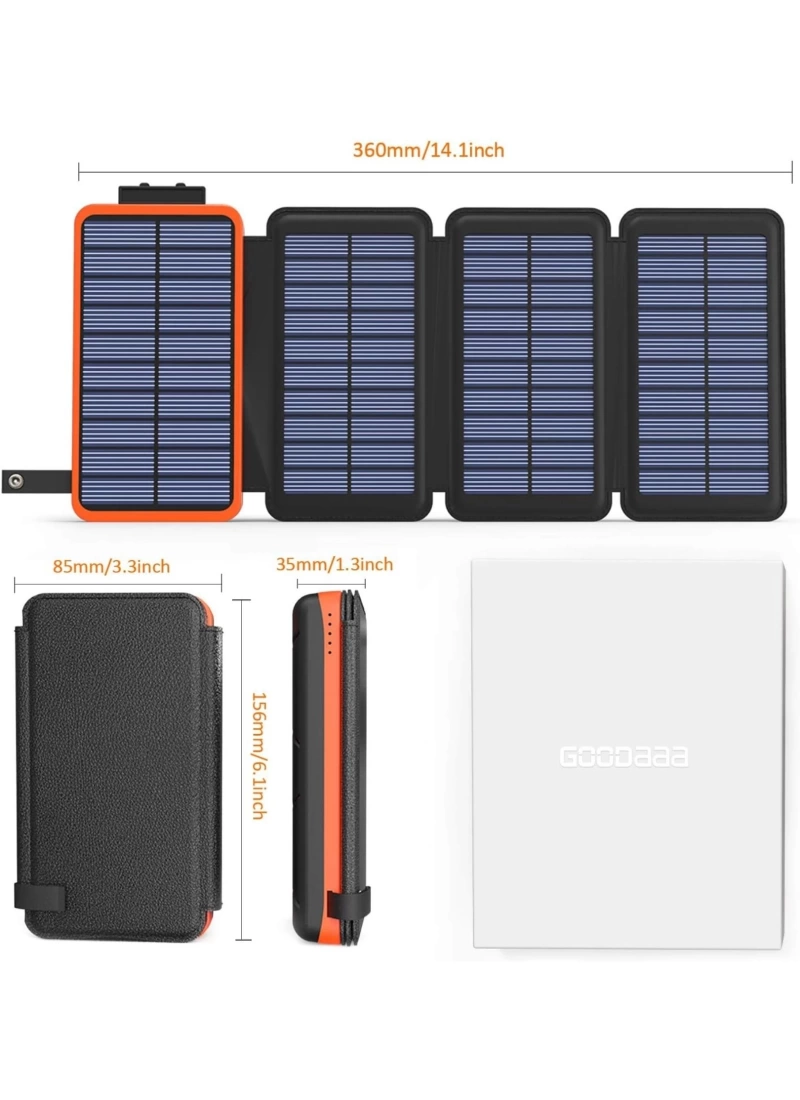20.000 mAh Solar Hızlı Şarj 4 Katlanabilir 8W Güneş Panelli Işıklı 2x USB 1x Type-C Çıkışlı Led Panel Powerbank