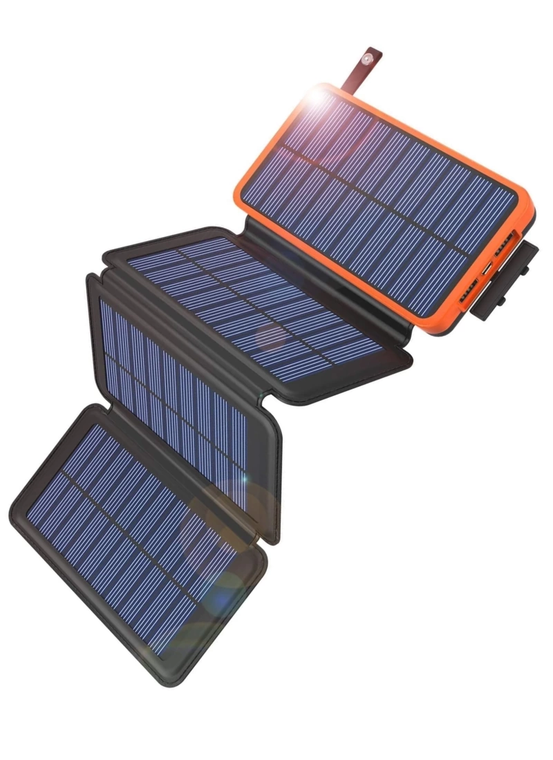 20.000 mAh Solar Hızlı Şarj 4 Katlanabilir 8W Güneş Panelli Işıklı 2x USB 1x Type-C Çıkışlı Led Panel Powerbank