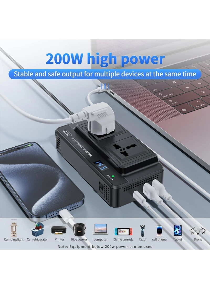 200W Araç Tipi Priz Usb Type-C Çevirici Inverter Çakmaklık Şarz Priz Dönüştürücü