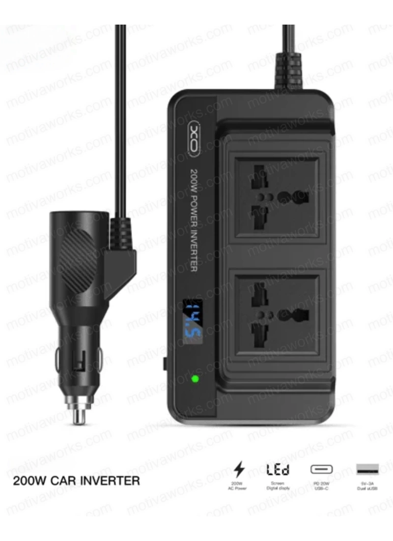 200W Araç Tipi Priz Usb Type-C Çevirici Inverter Çakmaklık Şarz Priz Dönüştürücü