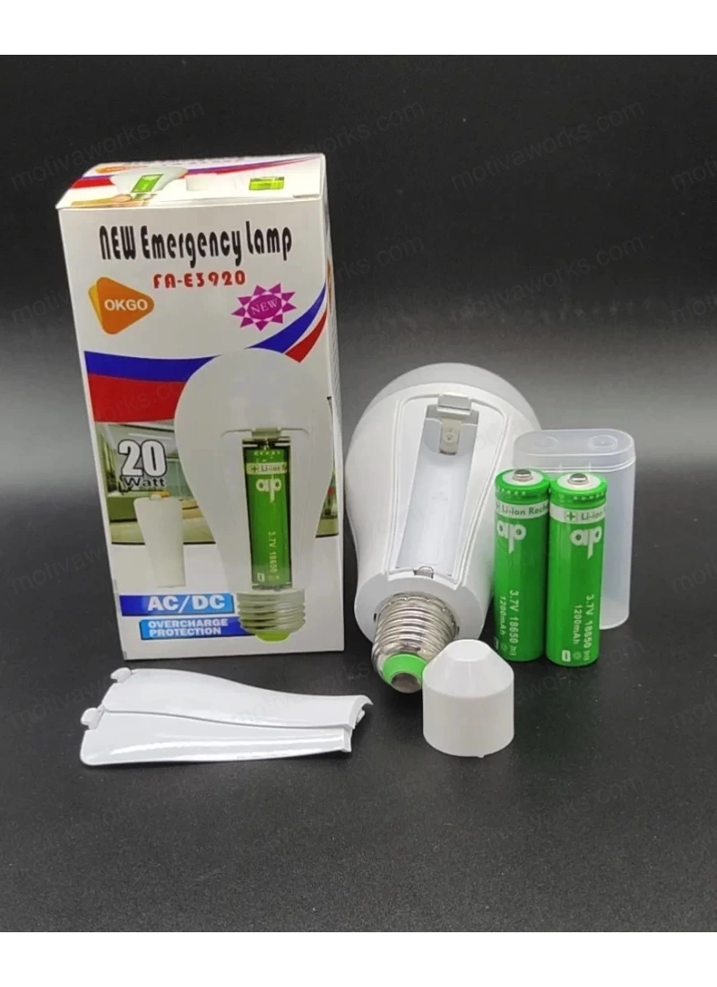 20W Şarjlı LED Ampul Çift Bataryalı – Yüksek Parlaklık, Acil Durum Işığı, 12 Saat Çalışma Süresi, 2400mAh Pil