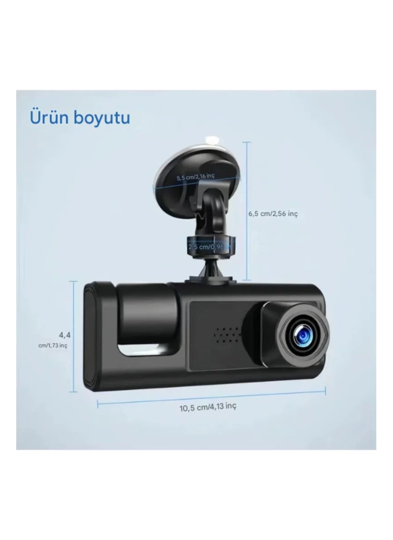 3 Kameralı Araç Kamerası 1080P 2 Inch Ekran 170* Geniş Açılı Araç Kamerası