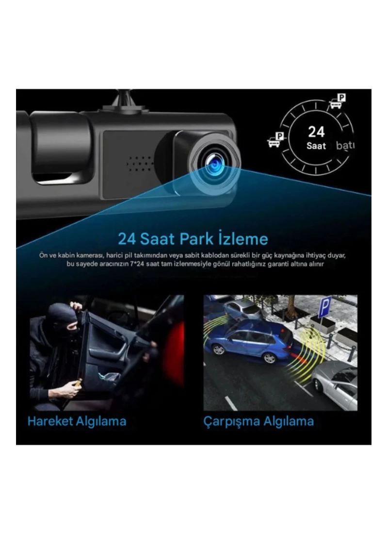 3 Kameralı Araç Kamerası 1080P 2 Inch Ekran 170* Geniş Açılı Araç Kamerası