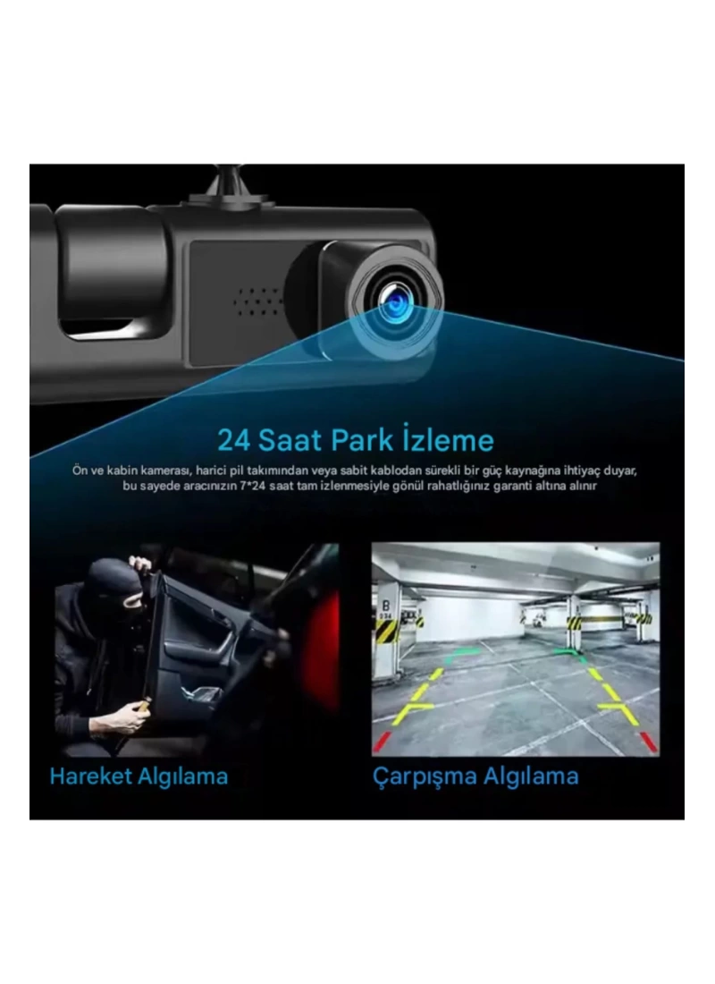3 Kameralı Araç Kamerası 1080P 2 Inch Ekran 170* Geniş Açılı Araç Kamerası