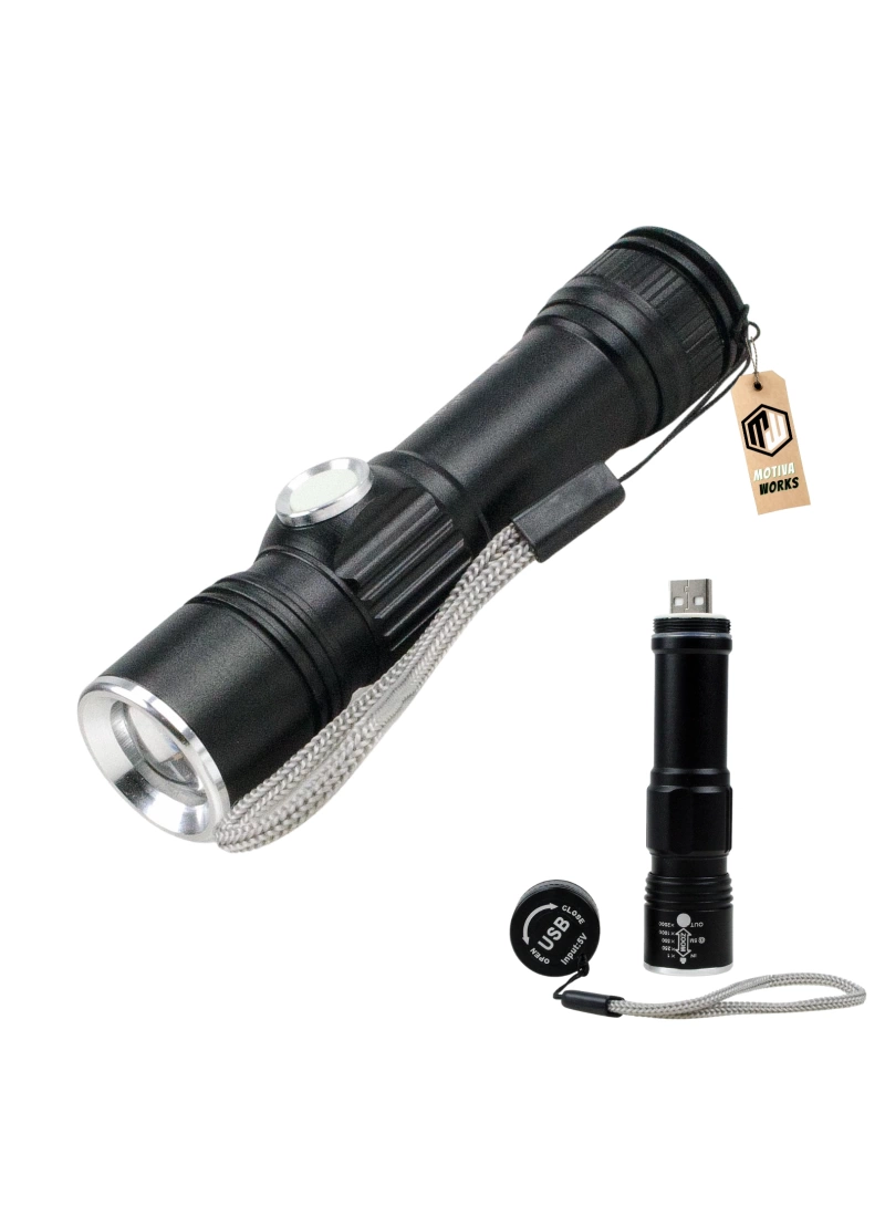 3 Mod Güçlü Led El Feneri Pratik USB Şarjlı Zoomlu Metal Fener