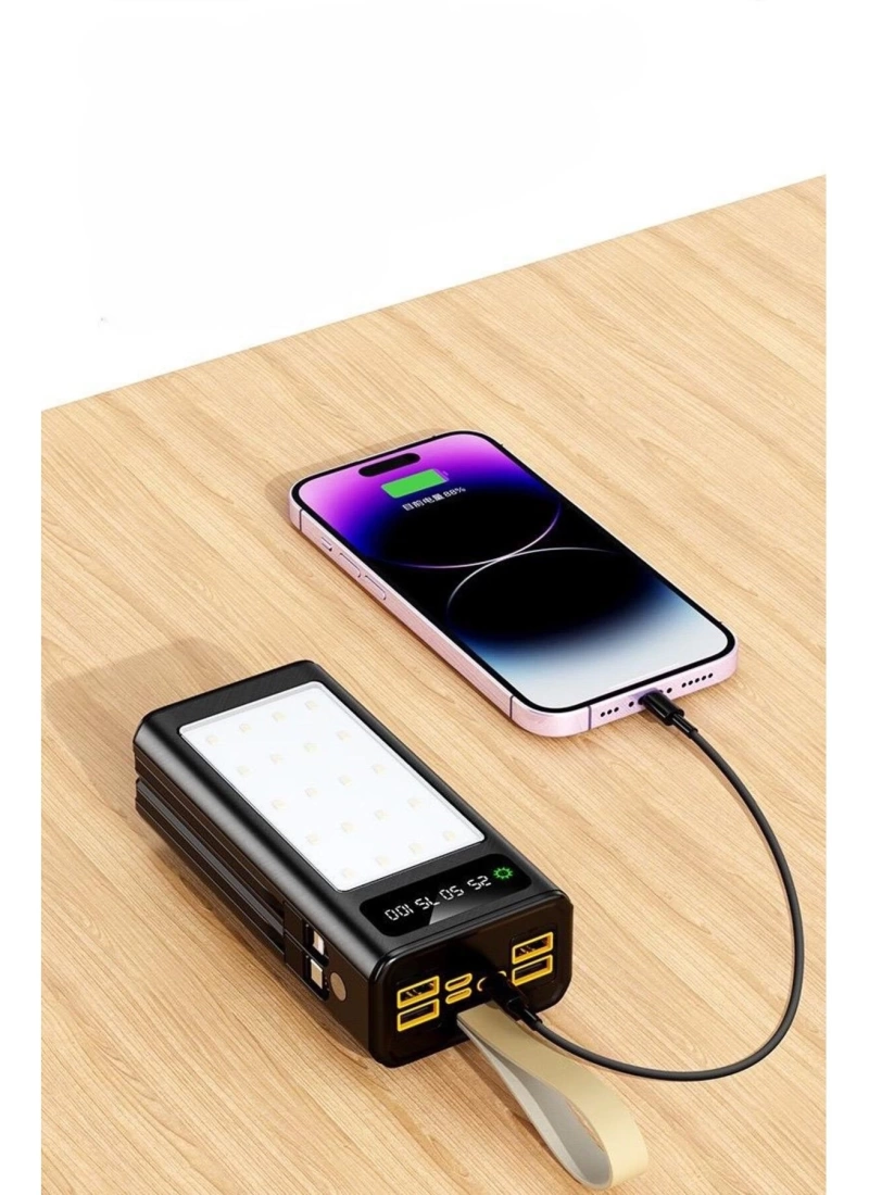 30.000 mAh Kamp Işıklı 4x USB 1x Type-C 1x Micro 1x Lightning Çıkışlı Led Panel Powerbank