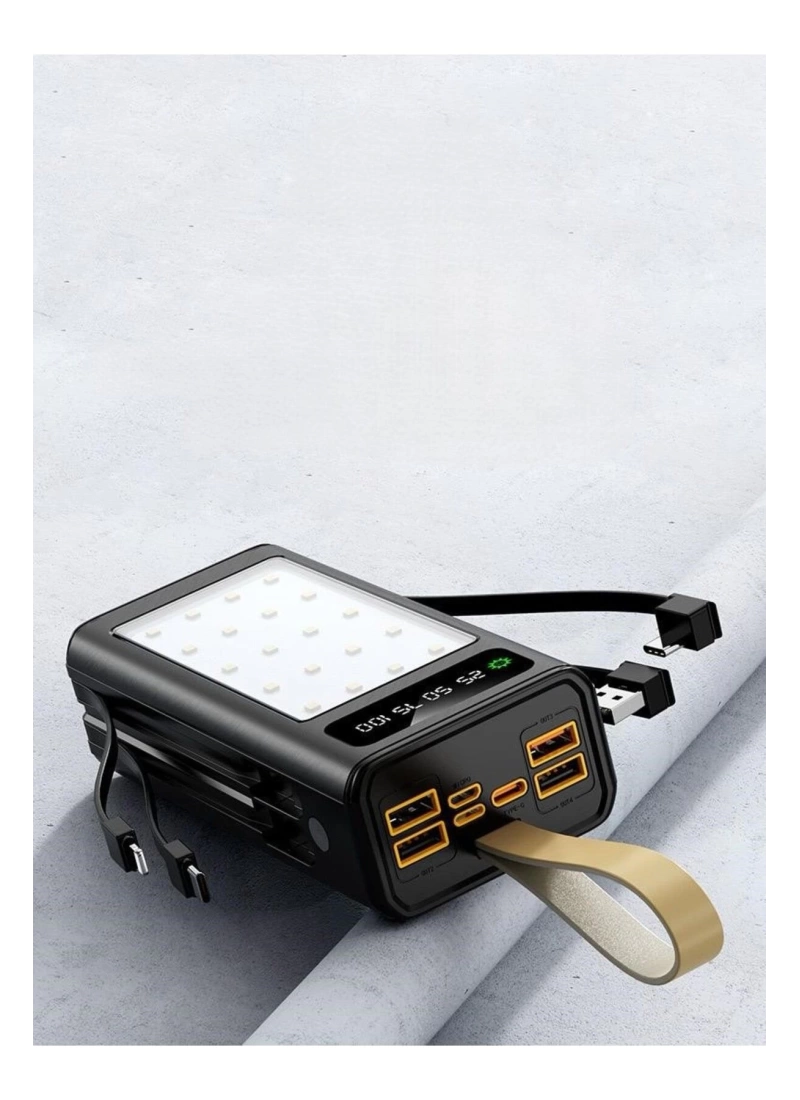 30.000 mAh Kamp Işıklı 4x USB 1x Type-C 1x Micro 1x Lightning Çıkışlı Led Panel Powerbank