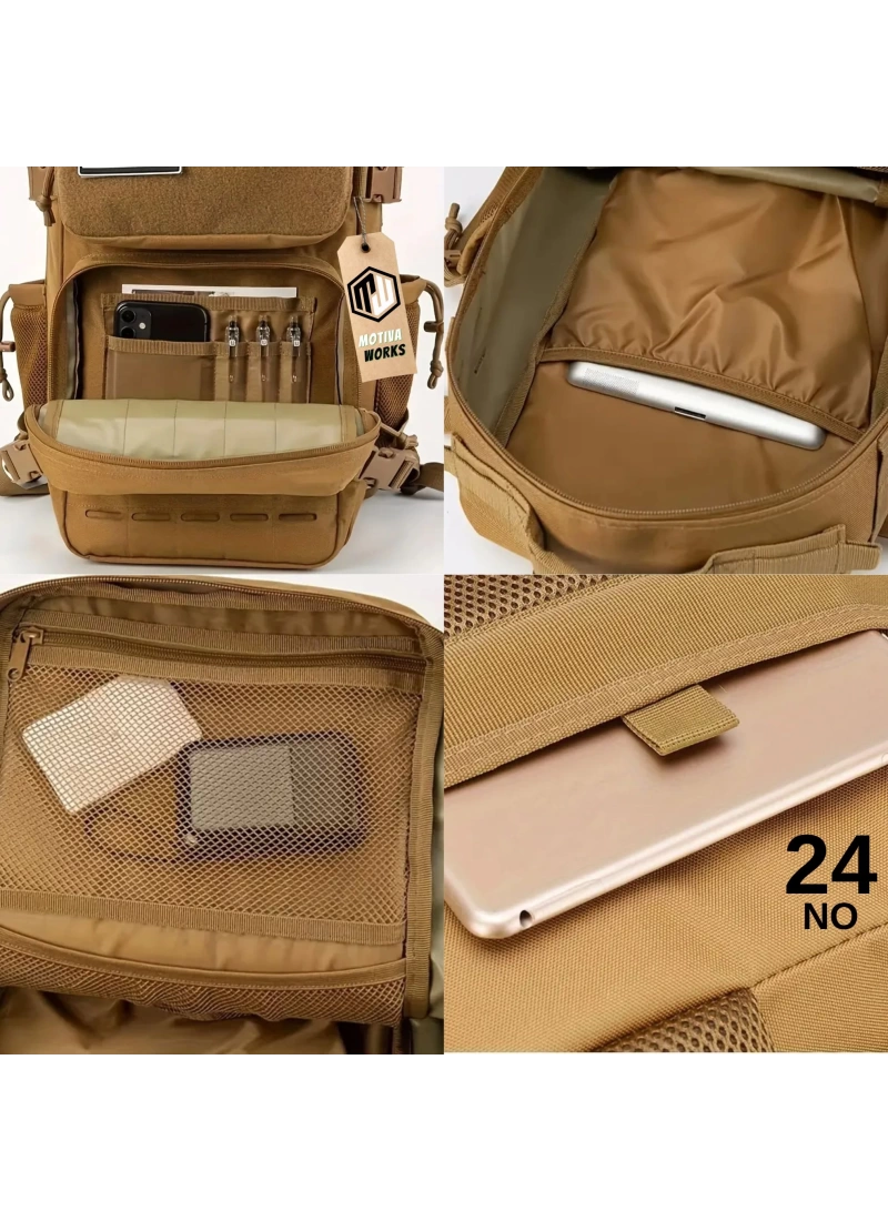 49CM Taktik Haki Yeşil Lazer Kesim Outdoor Dağcı Asker Sırt Çantası MW502 NO24